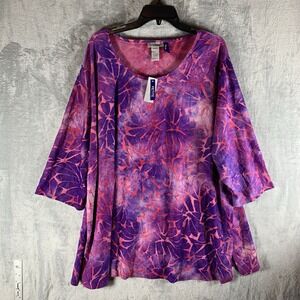 Catherines Women's Tunic Top 3XWP Petite Purple Pink Round Neck Artsy NWT‎